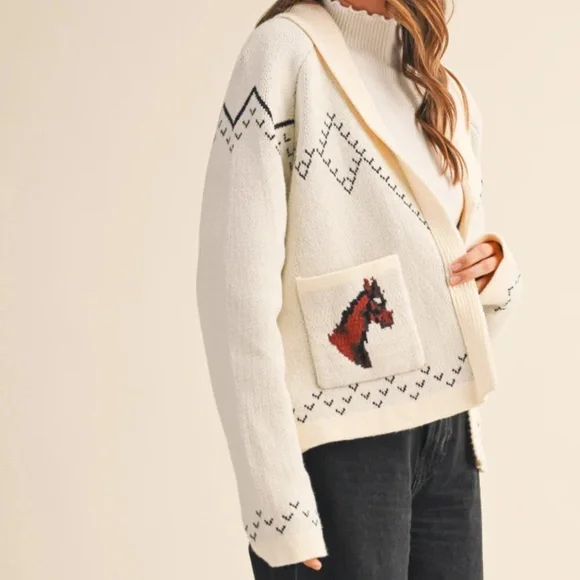 NWT Western Horse Graphic Cardigan Sweater - Picture 3 of 3